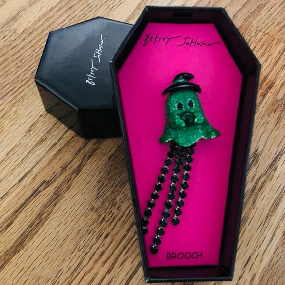 Betsey Johnson Jewelry - Authentic Betsey Johnson Halloween Rhinestone Ghost Brooch Coffin Gift Box NIB